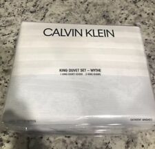 Calvin Klein Whyte Cotton/Sateen King Duvet Cover+Two King Shams.Blue/White.