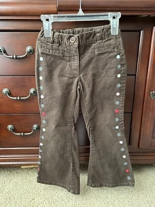 Gymboree Girls 4 Brown Glitter Corduroy Snowflake Flared Bell Bottom pants - Picture 1 of 7