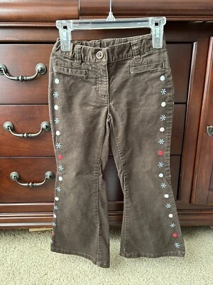 Calça Gymboree Girls 4 marrom glitter veludo floco de neve alargado sino parte inferior - Imagem 1 de 4