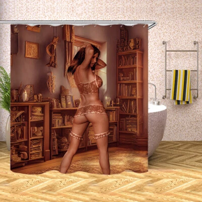 Sexy Juegos de Cortinas de Ducha Impermeables Estampado Trasero Desnudo Decoración de Baño Cortina 70" Foto 1 de 3