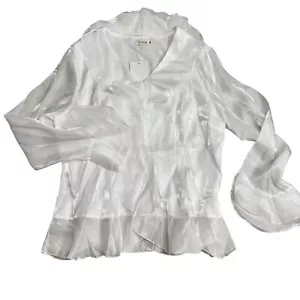 Top de organza Ursime 3XL nuevo con etiquetas blanco puro brillo mangas transparentes cremallera lateral - Imagen 1 de 8