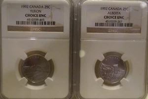 1992 Wahl Stempelglanz Yukon & Alberta Kanada 25C - Bild 1 von 2