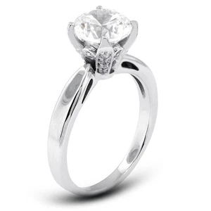 Anillo de piedra lateral de oro blanco con diamantes certificados naturales corte redondo G VS2 1,05 ctw - Imagen 1 de 14