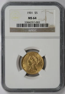 1901 Liberty Head Half Eagle Gold $5 MS 64 NGC - Image 1 of 4