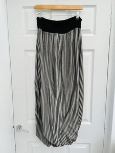 OUT OF XILE Black & Gold Stripe Twisted Hem Bubble Midi Skirt Sz 3/12-14 VGC - Picture 1 of 5