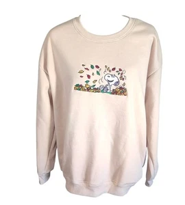 Sudadera Snoopy Cuello Redondo Beige Hojas de Otoño Gráfico Bordado Forrada - Imagen 1 de 15
