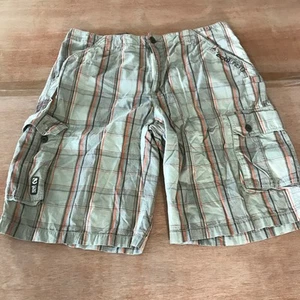 Echo Unltd Cargo Shorts Men 38 Brown Plaid High Rise Preppy Beach Skater - Picture 1 of 12