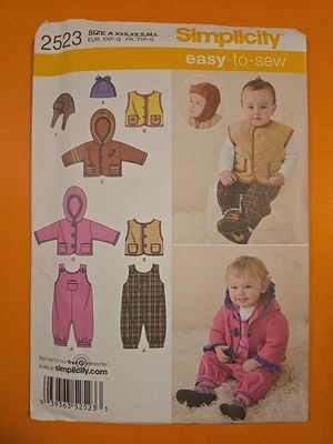 SIMPLICITY PATTERN 2523 BABIES OVERALL, JACKET / VEST & HATS - Image 1 of 3