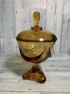 Vtg Viking Glass Amber Epic Draped Lidded Compote Candy Jar Dish - Picture 1 of 6