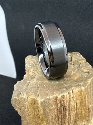 Black Ceramic Ring 8mm Face & Band Width Polish & Matte Comfort Fit Size 12 - Image 1 of 4
