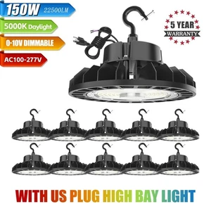 10 Pack Super Bright 150W UFO LED High Bay Light with Plug Shop Garage Lighting - Picture 1 of 10
