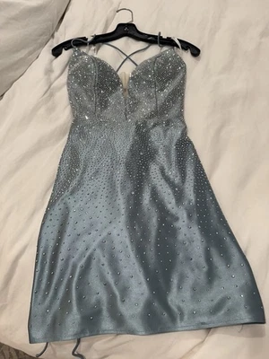 Sherri Hill Dress Style 50756 Blue Gray Silver Beads Crystal Stars Size 10 - Image 1 of 4