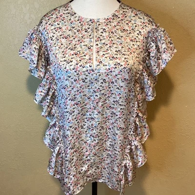 Женская рубашка Jason Wu цвета слоновой кости, с цветочным принтом, с оборками, 100% шелк, размер 6 - Изображение 1 из 4