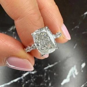 Cushion Cut 3.50CT IGI Certified Lab Grown E VVS2 Diamond Ring 14k White Gold - Picture 1 of 6