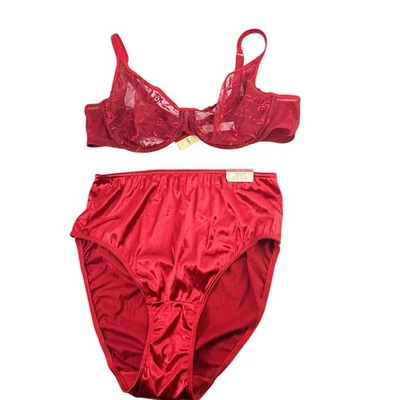 Sujetador transparente Cacique 42B bragas de nailon satinado 14/16 conjunto a juego brillante sedoso corte alto Foto 1 de 4