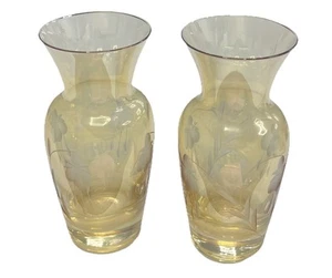 Pair Of Vintage Marks & Spencer Gold Iridescent Hand Painted Vase 6” Tall (S1) - Picture 1 of 3