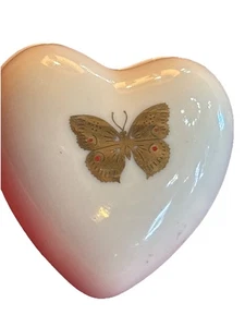 Vintage Takahashi Herz Schmuckschatulle Gold Infused Butterfly Made In Japan MCM - Bild 1 von 9
