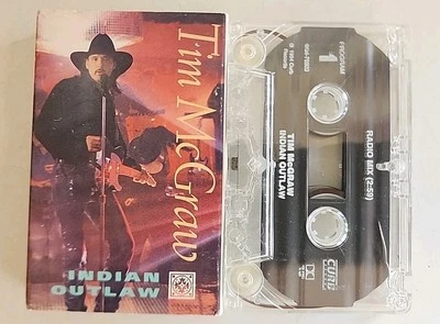 TIM McGRAW - INDIAN OUTLAW Radio Mix & Dance Mix - CASSETTE Single 1994 Curb - Image 1 of 2