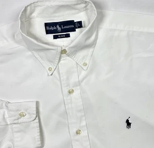 Vtg Ralph Lauren Polo White Button Up Long Sleeve Shirt Mens L Blue Pony Blake - Picture 1 of 13