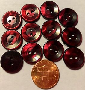 12 Pearlized Wine Red Plastic Sew-through Buttons Just Over 9/16" 15MM 10496