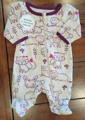 Baby Girl Clothes Nwot Wonder Nation Preemie Forest Friends Footed Outfit - Image 1 of 2