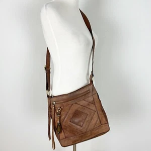 Lucky Brand Baldwin Crossbody Patchwork Leather Crossbody Brown Boho Purse - Picture 1 of 6