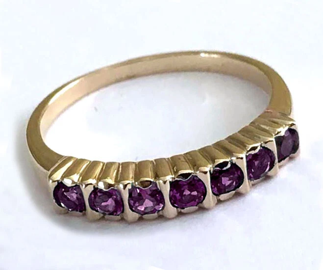 Anillo de eternidad R136 genuino oro 9K natural púrpura amatista tamaño año apilable Foto 1 de 1