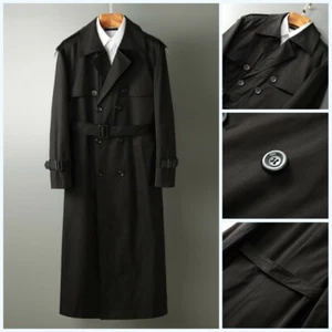 Men's Trench Coat Jacket Windbreaker Over knee Belted Double Breasted Business  - Picture 1 of 13
