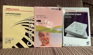 3 x A4 Coloured Printer Paper 80gsm Inkjet Laser Blue Yellow Pink Bundle NEW! - Picture 1 of 4