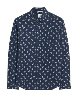Camicia Micro Paisley Ben Sherman Per Uomo 0074125IL In Blu Navy, 4XL-5XL - Immagine 1 di 4