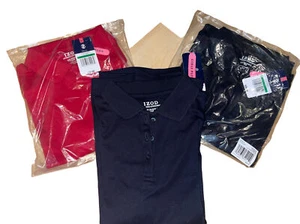 3 Izod Girls School Uniform Short Sleeve Polo Shirts 14.5/16.5 Plus Red/Navy - Picture 1 of 4
