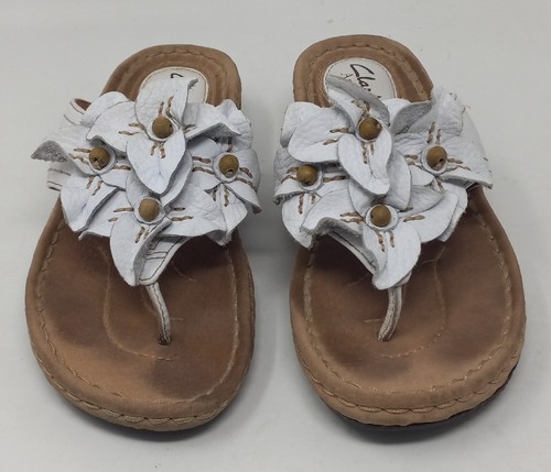 Flops infradito Clarks Artisan in pelle bianca fiori con perline zeppa taglia 5 5 M