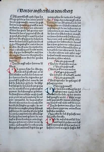 INKUNABEL BLATT SCHATZBEHALTER INITIALEN ANGST CHRISTI AM ÖLBERG KOBERGER 1491 - Bild 1 von 3