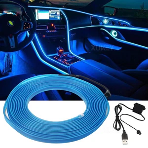 5M Interior USB El Wire String Strip Blue Cold Light Ambient Car Auto Dash Decor - Picture 1 of 12