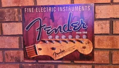 Fender Stratocaster Headstock Electric Guitar Metal Tin Sign Vintage telecaster - Image 1 of 4