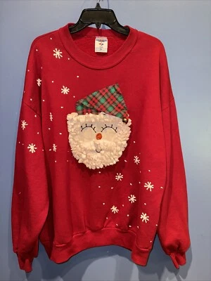 2X Santa Sweatshirt Vintage Rag Santa With Bell, Red 2X Long Sleeve - Image 1 of 4