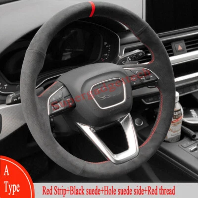 Cubierta envolvente de volante de gamuza y agujero de cuero gamuza puntada para Audi Q7 2015-19 Foto 1 de 4