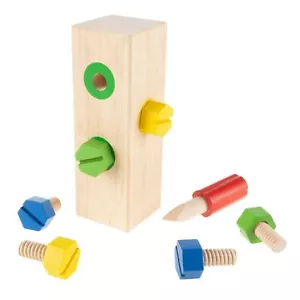 Baby Toddler Wooden Block Toy Colorful Holes Screws Builds Coordination - Picture 1 of 3