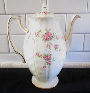 Vintage Aynsley Grotte Rose Bone China Goldrand Kaffeekanne / Teekanne England - Bild 1 von 10
