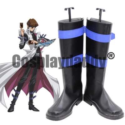 Duel Monsters KaibaCorp Seto Kaiba Anime Juegos con disfraces Zapatos negros Botas con correa X002 Foto 1 de 4