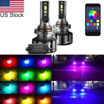 2PCS 9005 HB3 RGB LED Phone App Control Headlight Bulbs For Ford Ram Chevy Etc - Image 1 of 4
