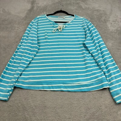 Fresh Produce 毛圈布上衣女式 XXL 蓝色条纹人造丝棉沙滩海岸 — 第 1/4 张图片