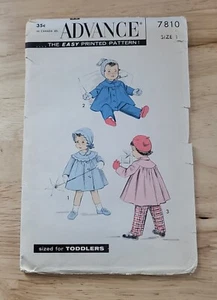 Advance Sewing Pattern TODDLERS COAT-BONNET-PANTS #7810 Size: 1 ©1950s CUT - Picture 1 of 2