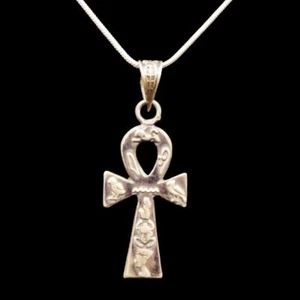 Amazing Antique Egyptian Silver Pendant Necklace Chain of Ancient CROSS ANKH - Picture 1 of 3