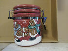 Ceramic Metal Wire Clasp Canister Dancing Snow Bears Christmas