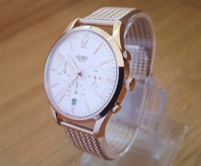 Mens Rose-Gold Bracelet Henry London Shoreditch HL39-CM-0168 Chrono Watch NEW - Imagem 1 de 4