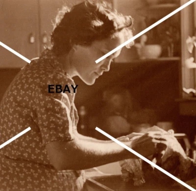 1944 WW2 Holidays OOAK Photo Women Preparing Turkey Dinner Snapshot Sepia - Image 1 of 3