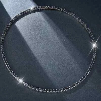 3MM Round Lab Created Black Diamond Tennis Necklace 14K Black Gold Plated 18" in - Image 1 of 3