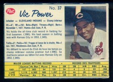 1962 POST CANADIAN BASEBALL #37 VIC POWER EX+ CLEVELAND INDIANS card