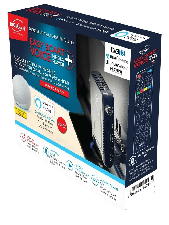 Decoder digitale terrestre DIGIQUEST Easy Scart Voice RICD1219 DVB-T2 - Immagine 1 di 2